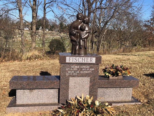 Fischer Headstone with Bronze Family Statue