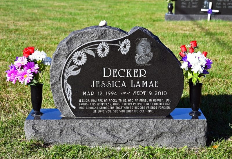 Decker Child Headstone with Daisy Florals and Portrait