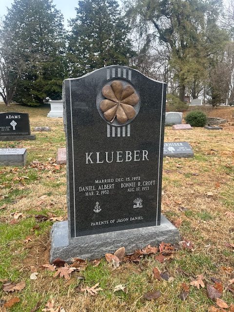 Klueber Two Person Companion Black Granite Headstone with Bronze Four Leaf Clover