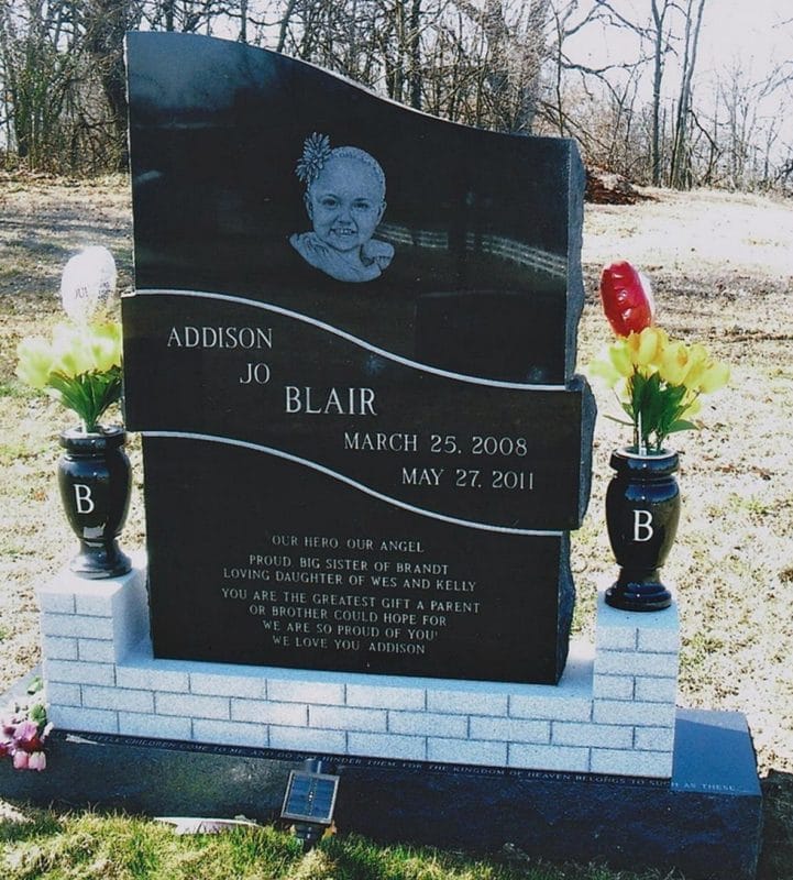 Blair Black Monument On Top of Brick Design with Black Initial Vases